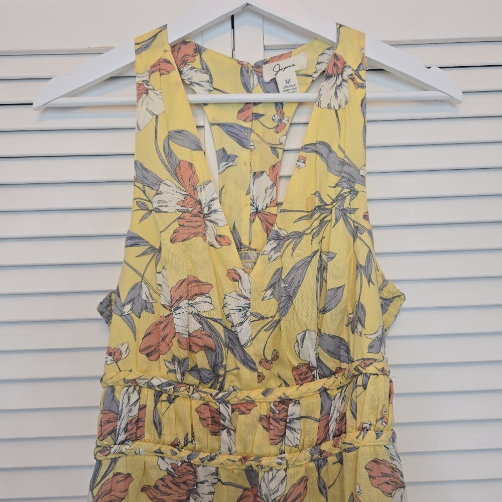 JAPNA Yellow Floral Maxi Dress Women's Sz Medium Smocked Cottagecore Boho Resort - Picture 3 of 11